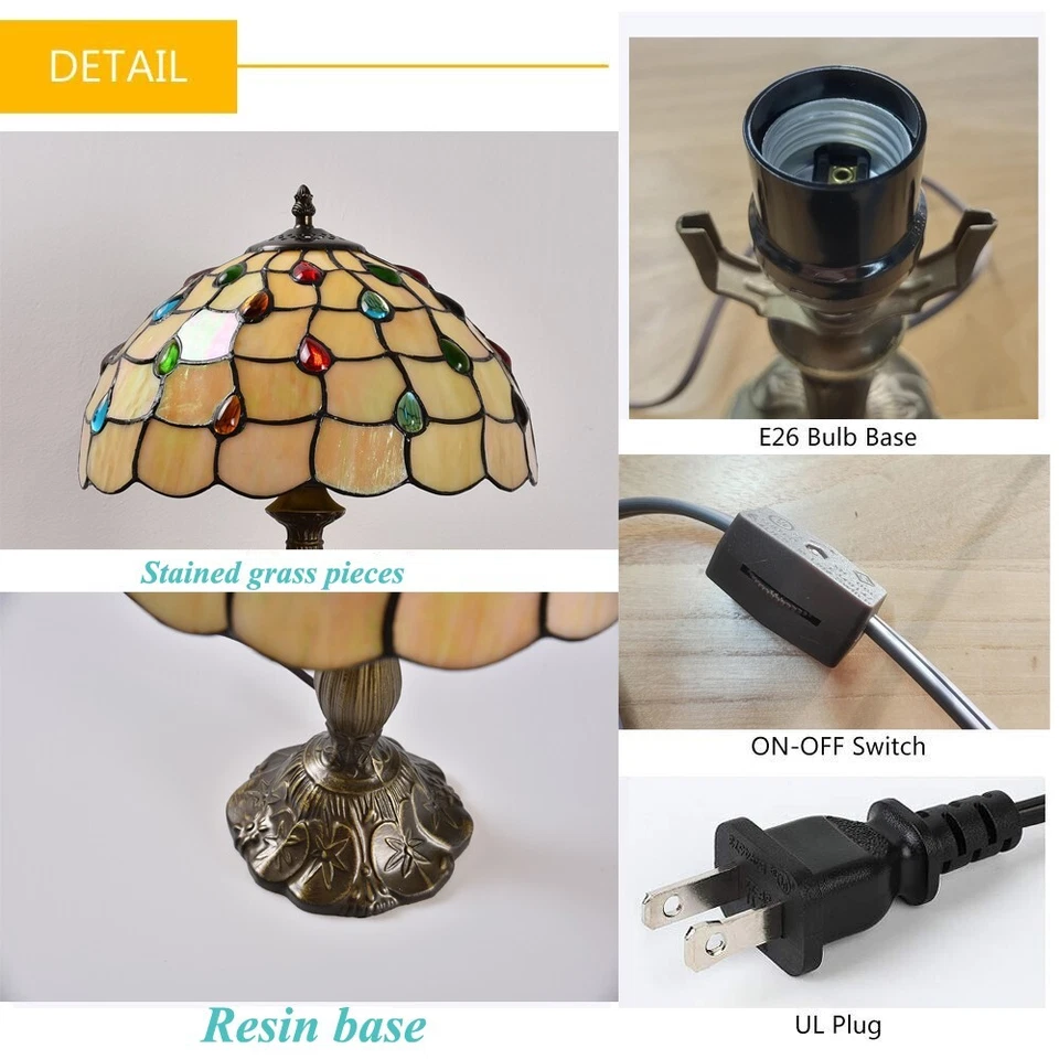 Lámpara de mesa estilo Tiffany EE. UU. vitral luz de mesita de noche para el hogar 18" de alto Foto 4 de 4