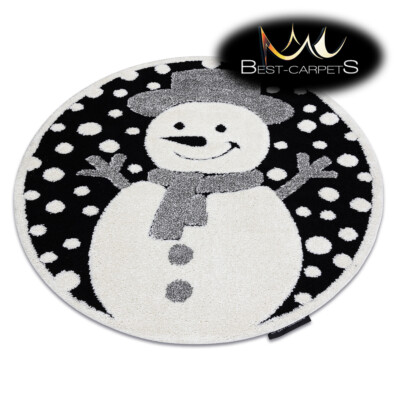 Erstaunlicher Kinderteppich ''''JOY'''' SCHNEEMANN, Winter, Tragwerk, Kreis, SCHWARZ/CREME