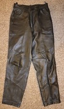 Wilsons Womens Lined Leather Pants Black Biker Straight Leg Sz 12 Vintage 29"
