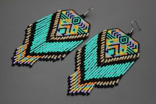Tribal Ohrringe Native Large Boho American Seed Perlen Handgefertigter Ohrring - Bild 4 von 8