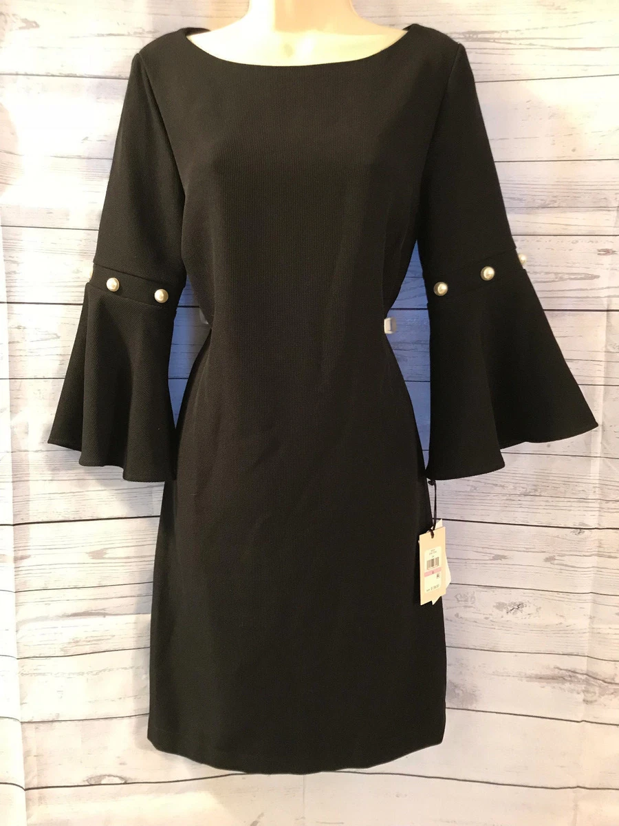 NWT Ivanka Trump Faux Pearl Trimmed Shift Dress Black Size 6 Bell