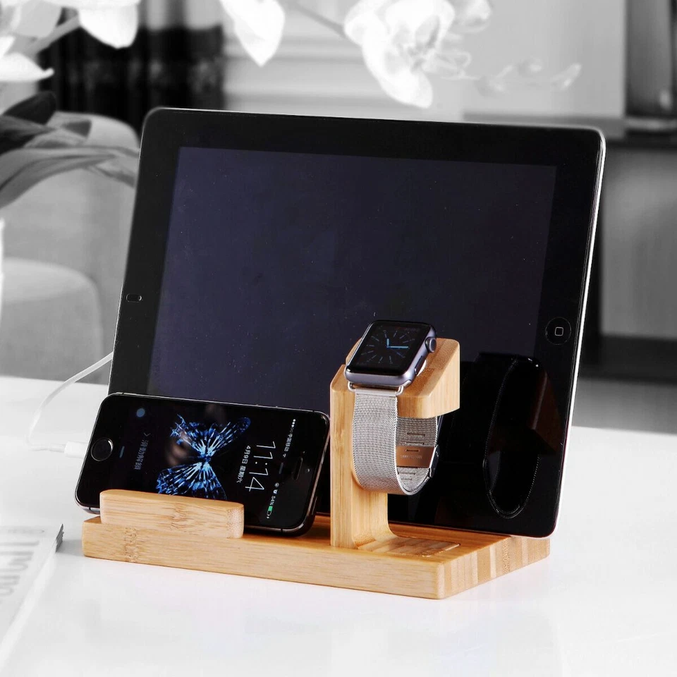 4 Port USB Wooden Charging Stand Dock Station Hub For iPhone iWatch Samsung iPad - Image 4 of 4