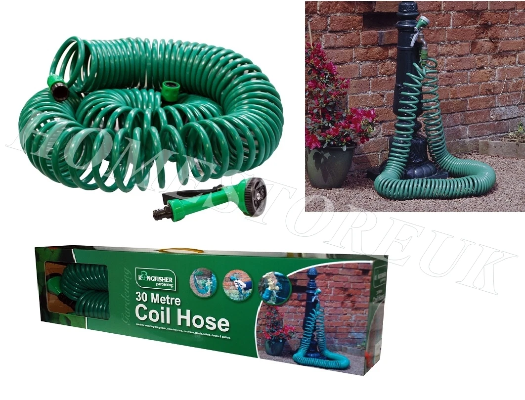 30M COIL RETRACTABLE GARDEN CIRLY HOSE REEL PIPE WITH SPRAY GUN