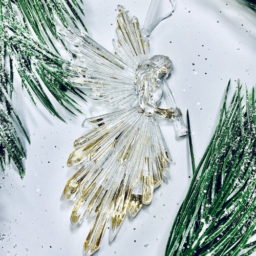 1x CHRISTMAS TREE DECORATION LUXE CITY ACRYLIC ANGEL BAUBLE GOLD GLITTERED 17cm - Picture 5 of 6