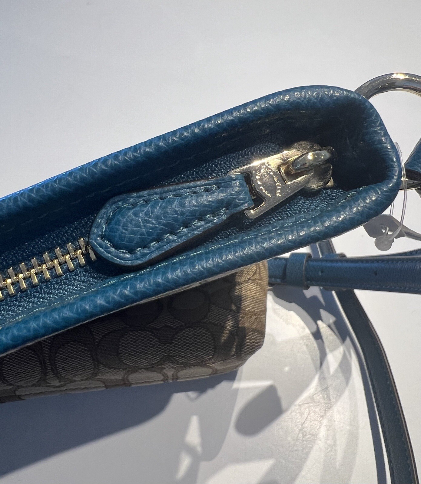 Coach Blue Leather Brown Monogram Canvas Crossbody Women’s Bag image 7