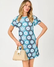 NWT Lilly Pulitzer Leyla Crochet Shift Dress Bellevue Blue Daisy Hex, Size !!!