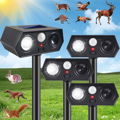 2026 Upgraded Solar Ultrasonic Animal Repellent Outdoor, 4 Pack Solar Deer Cat D