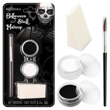 Black White Skeleton Face Paint Kit with Brush Halloween Skull Costume Makeup