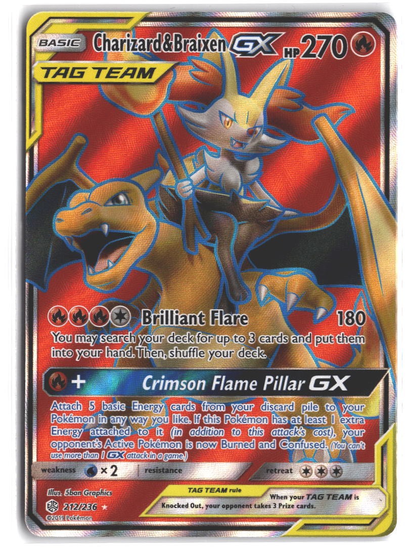 Charizard & Braixen GX #212/236 Ultra Rare Cosmic Eclipse 2019 NM