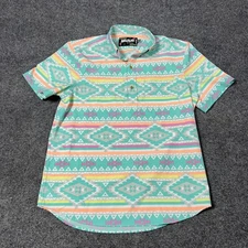 Chubbies Weekend Wear Shirt Mens Medium Aztec Mint Pastel Short Sleeve Stretch