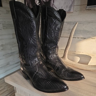 Dan Post Men's Size 11 EW Wide Teju Lizard Raleigh Cowboy Black Boots DP2350J