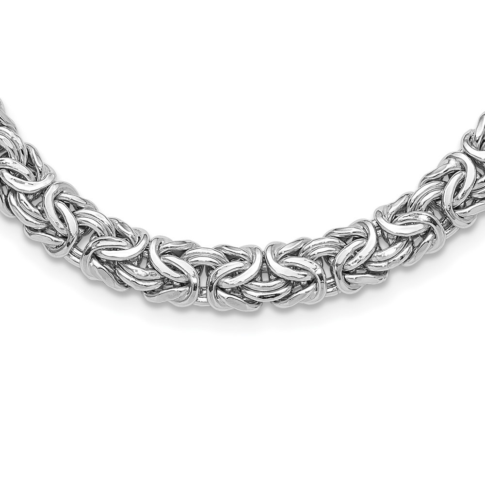Sterling Silver Rhodium-plated 8.25mm Byzantine Link Chain Necklace 17