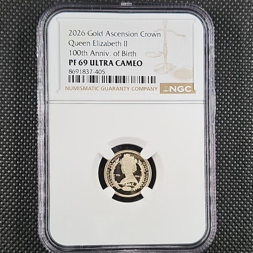 2026 Gold Proof Ascension Crown Queen Elizabeth II 100th Anniv. PF69 Ultra Cam