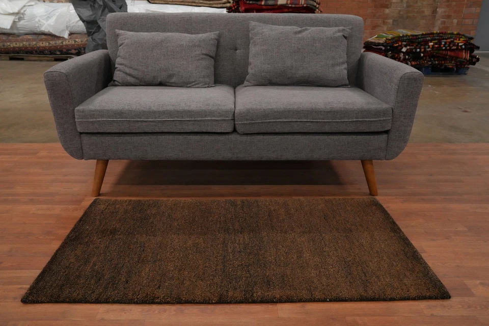 Chocolate Brown Runner Rug 2x5 Modern Style Oriental Handmade Wool Carpet - Image 3 of 4