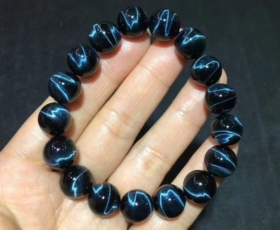 Genuine Natural blue Tiger's Eye Stone Crystal Round Bead Bracelet 12mm AAAAAA