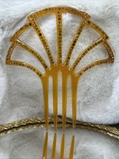 VINTAGE MID CENTURY RHINESTONES HAIR COMB LARGE EDWARDIAN ORANGE CELLULOID