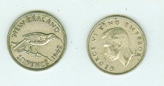 6 Pence 1942 New Zealand Silber