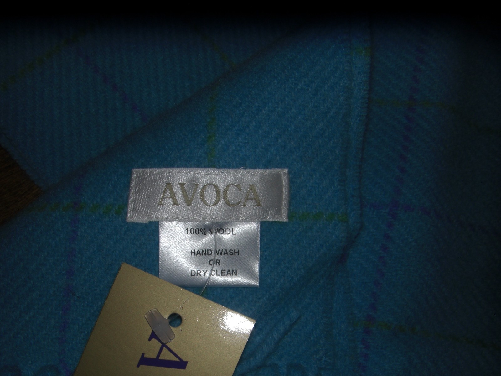 Avoca The Mill Ireland 100% Wool Fringed Scarf  Blue w/green NWT