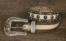 Angel Ranch Western Belt Calf Hair Floral Tooled Stud Rhinestones Size XL 48"