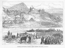 BOSNIA Austrian Troops Crossing the Bosna at Maglaj - Antique Print