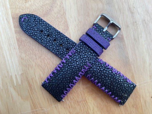 Black Stingray Leather Watch Strap Band 16mm 18mm 19mm 20mm 21mm 22mm 24mm 26mm - Picture 6 of 12