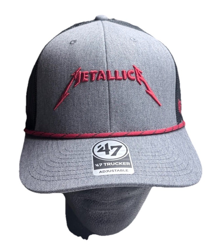 METALLICA 47 brand Gray Black Red Adjustable Mesh Back Trucker Hat One Size