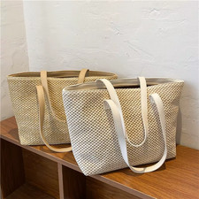Women Straw Woven Tote Bag Large Capacity Beach Shoulder Vacation Handbag