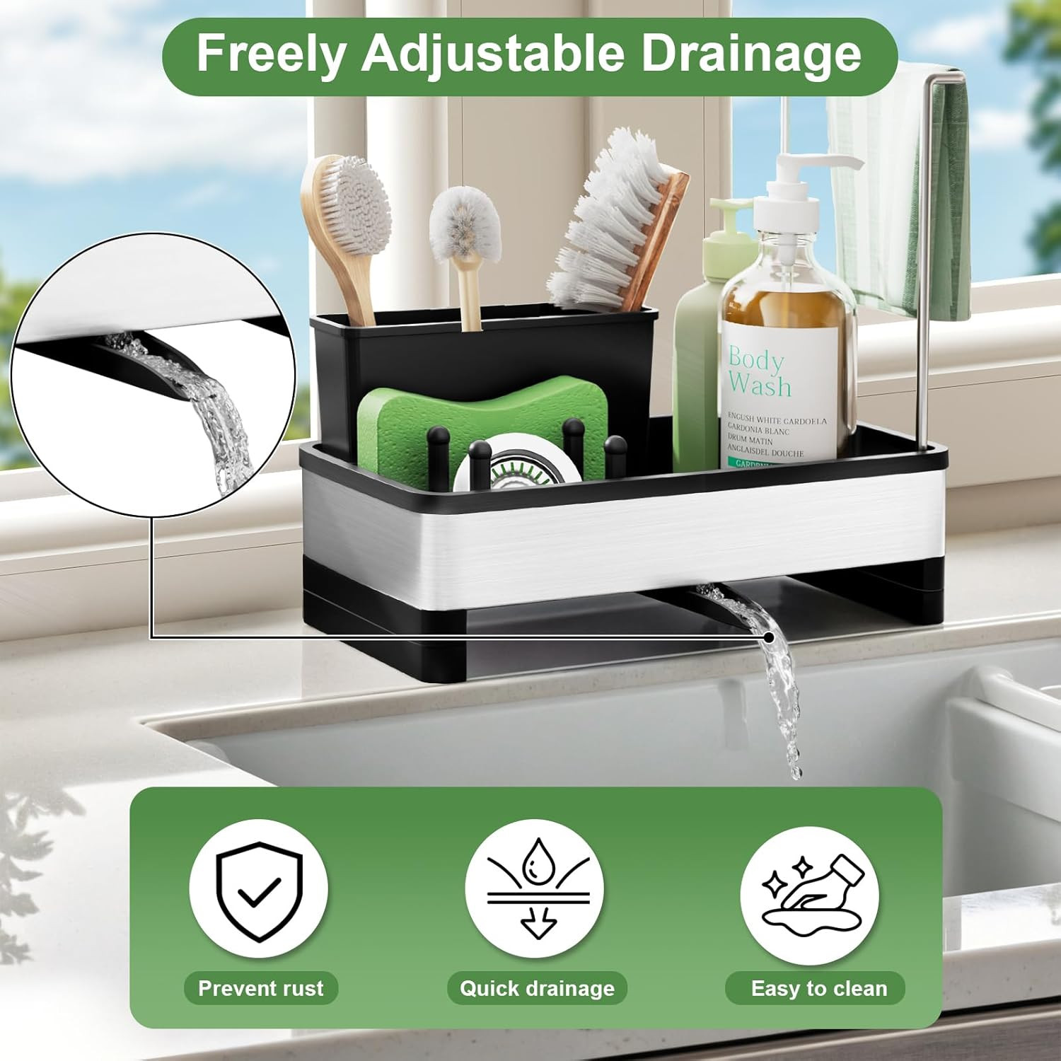 Porta Spugna Cucina Acciaio Inox - Sistema Drenaggio Integrato Professionale - 4