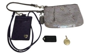 4 Ea COACH 1 Sequin Wristlet 1 ID 1 Gold Round Metal & 1 Black Leather Hang Tag