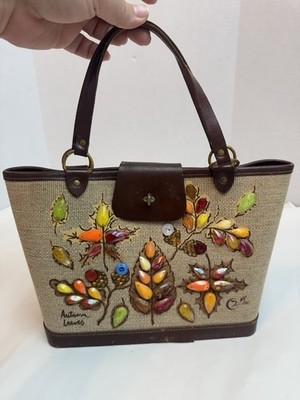 Vintage 60s Enid Collins of Texas Purse Handbag Jeweled Tote Autumn Leaves  