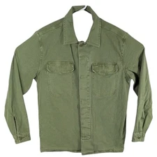 Flint and Tinder Green Canvas Jacket Moss Mens Medium Chore 2 Pockets Trucker