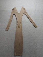 Fashion Nova Women Maxi Dress S Camel Tan Ribbed Knit Bodycon Long Sleeve Beach
