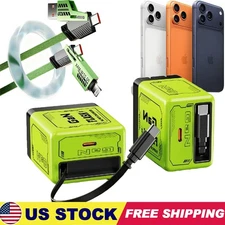 2 in 1 Gan Charger(Type C/L), 120W Compatible Fast, Retractable Wall NEW