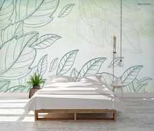 Carta da parati 3D foglie disegnate a mano B3037 murale rimovibile autoadesiva Amy