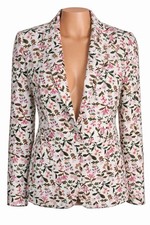 Women s White Floral Blazer Jacket Pink Print, Tailored Fit, Elegant Stylish
