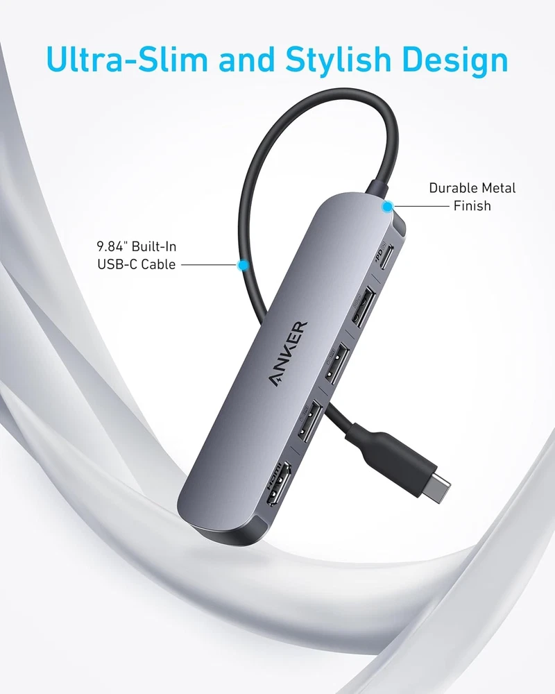 Anker USB C Hub, 5-in-1 USB Hub for Laptops, 4K HDMI Multiport Adapter with 90W