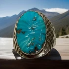 Vintage Navajo Sterling Silver Natural Turquoise Nugget Ring Size 11 Signed KY