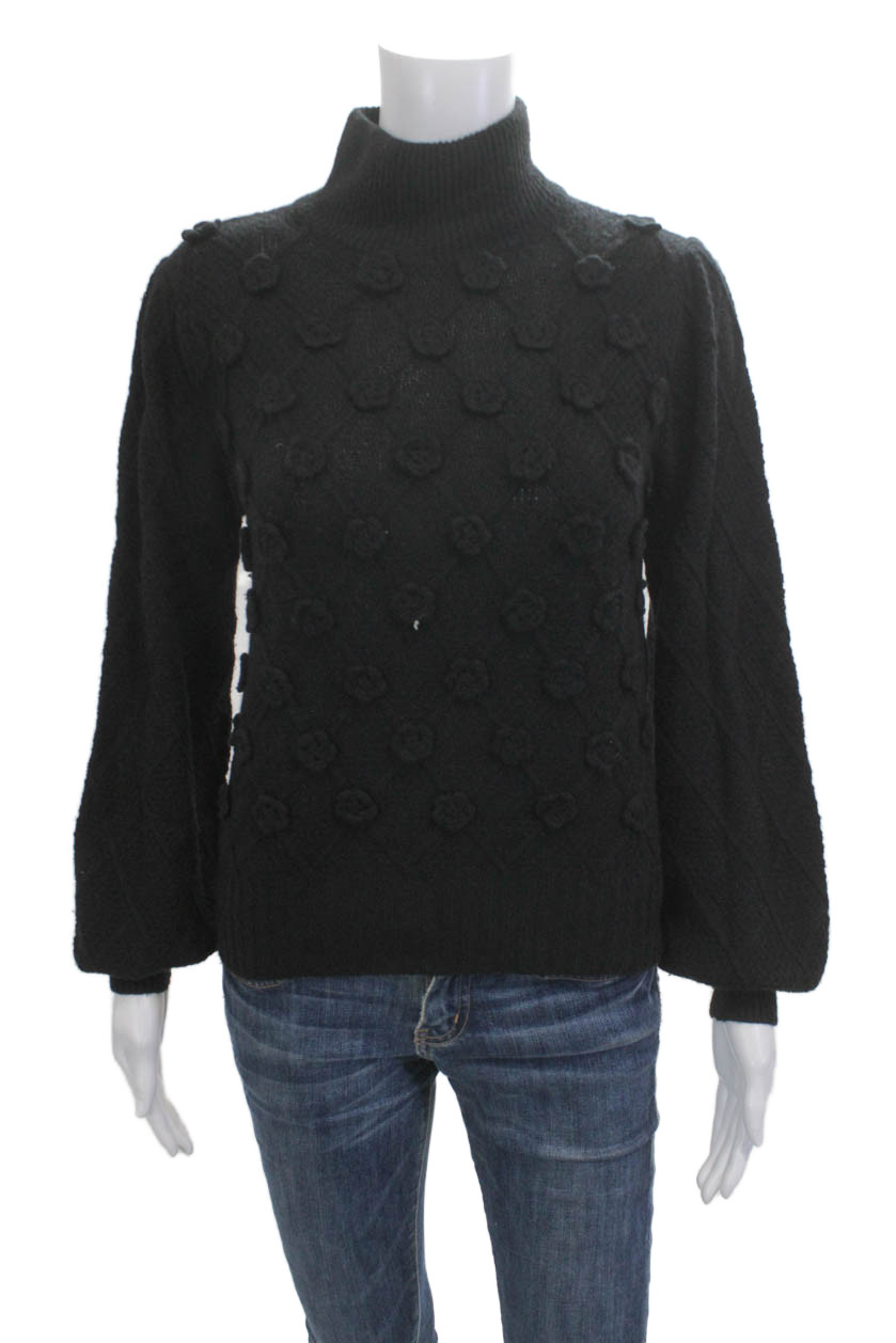 Autumn Cashmere Unisex Black Floral Mock Neck Pullover Sweater Size MFree Shipping in US $100+ Orders | $6.95 Orders Below