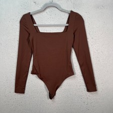Babaton Womens Size Small Brown Long Sleeve Square-Neck Bodysuit
