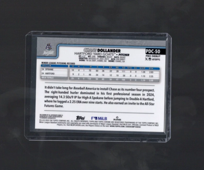 2025 Topps Pro Debut Chase Dollander Black Chrome Refractor Auto Autograph 1/10  - Image 2 of 2