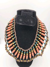 Vintage 1970s Egyptian Revival Beaded Bib Necklace – Boho Cleopatra Collar