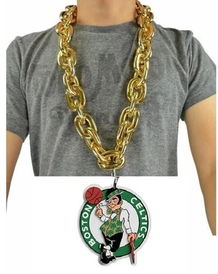 Boston Celtics Big Chain – 7” Round Logo Pendant – 34” Fan Chain – Green or Gold