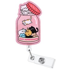 Anti Depressants Funny Cat Nurse Badge Reel, Retractable ID Badge Holder