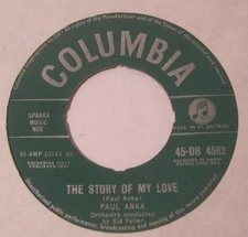 The Story of My Love PAUL ANKA 45 Phonograph Record!! UK Release!!