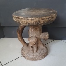 Vintage 1950s 12" Tall 12" Dia Wooden Tonga African Stool Hand Carved,  Zimbabwe