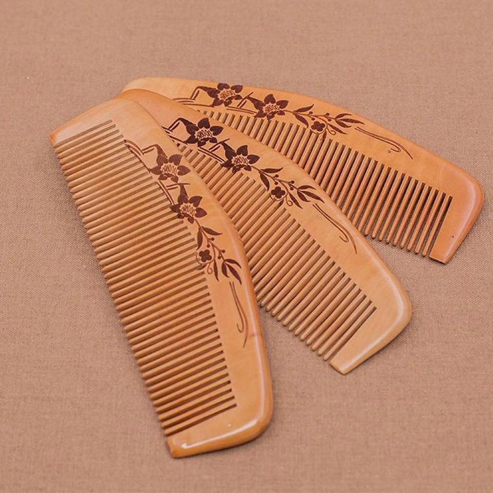 Hair Comb Fine Teeth Peach Wood Wooden Beard Care Massage Comb | eBay ...