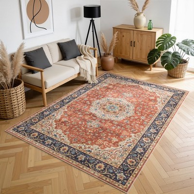 New 9x12 Red Low Pile Area Rug, Durable for High Traffic Living Room Bedroom