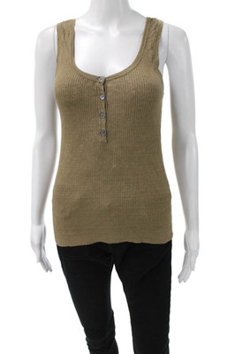 Nili Lotan Women Sleeveless Linen Henley Button Tank Brown Basic Summer Size S