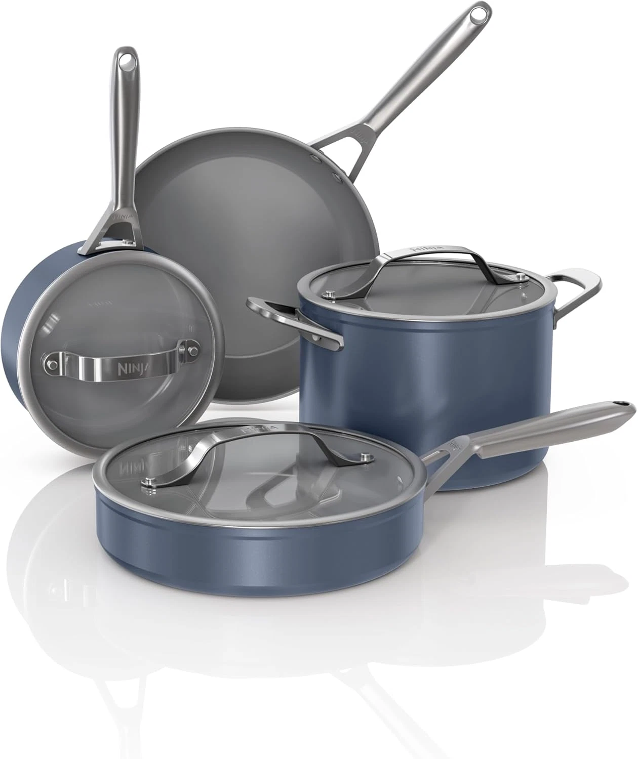 Midnight Blue Ceramic Pro 7-Piece Nonstick Cookware Set with Glass Lids