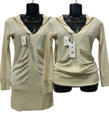 Beige Gold | M/L | Stretch Knit | Length Adjustable Length Ruched Dress